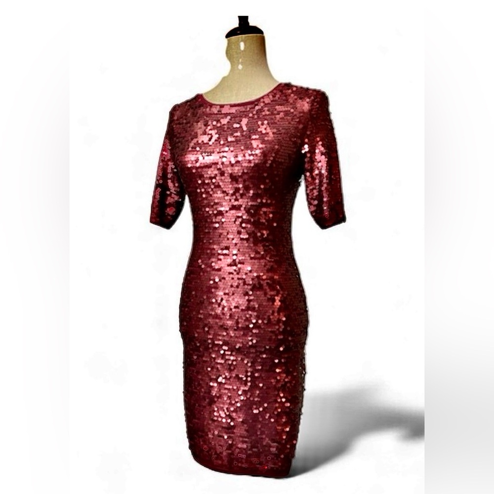 BCBGMaxAzria Burgundy Sequin Mini Dress